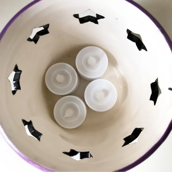 Ceramic Halloween Bucket Candle or Candy Holder Handle Open Stars Hand Painted - Picture 5 of 10